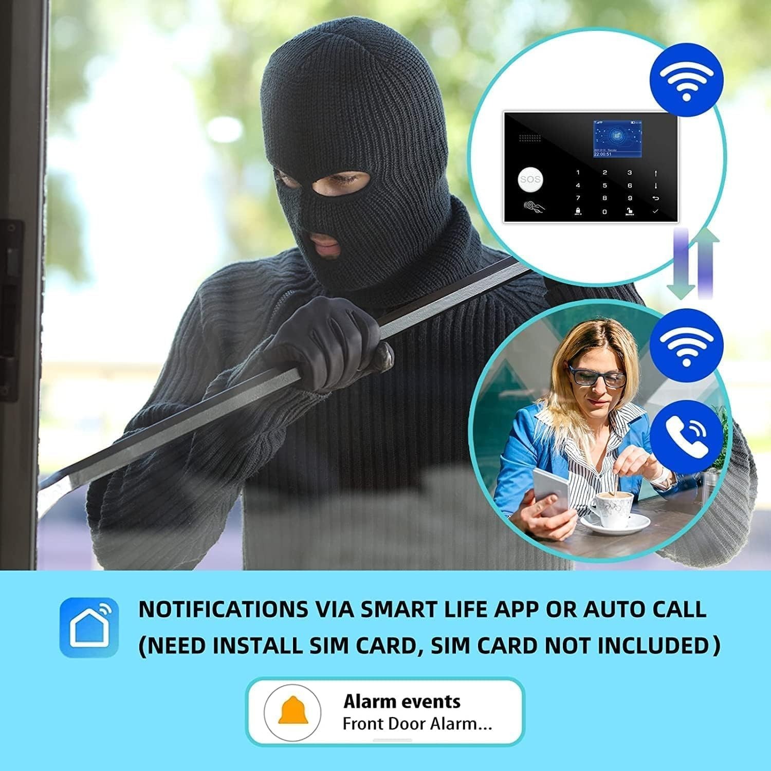 Wifi and 3/4G GSM Home Burglar Security Alarm System Auto Dial with Smart Life a
