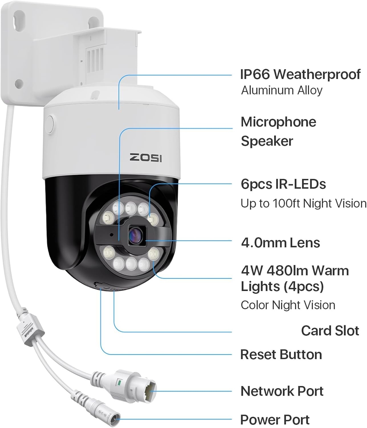 ZOSI 5MP POE PT Security IP Camera Audio Auto Track Color Night AI Face Detect