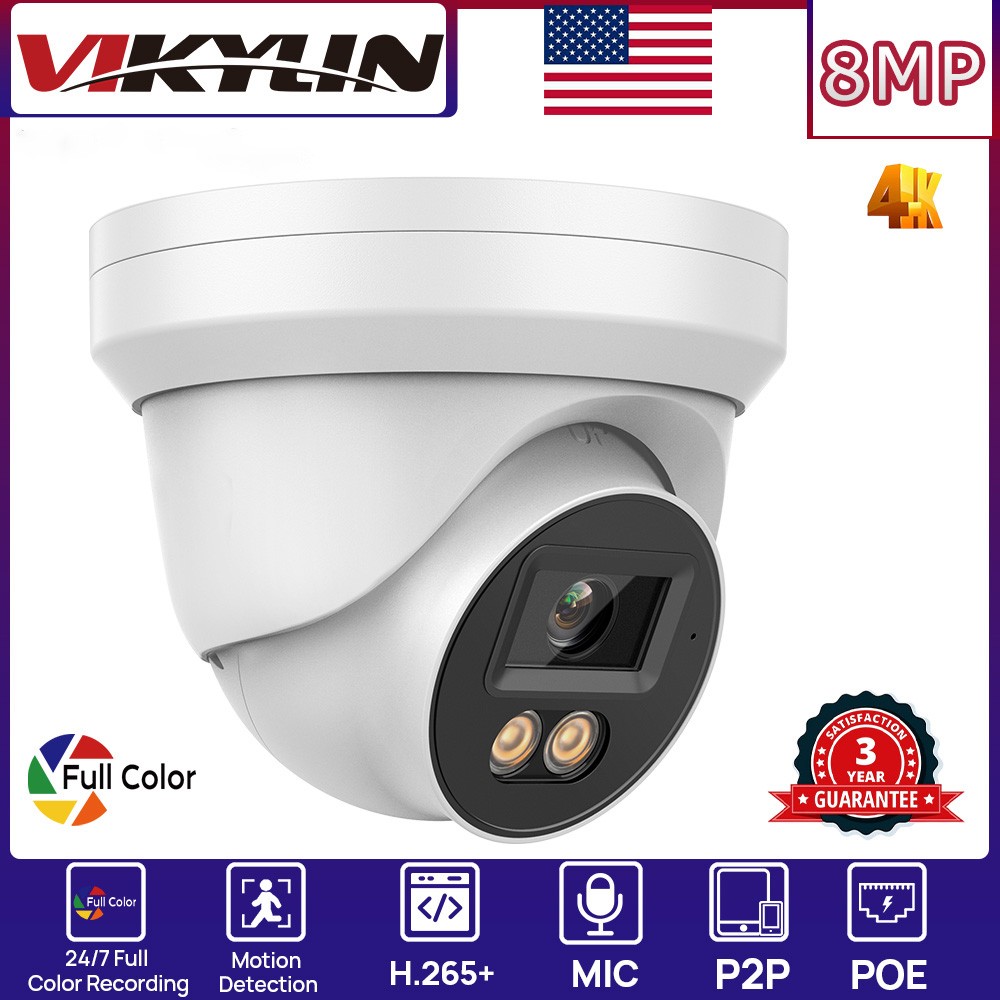 VIKYLIN 8CH 8POE NVR Systems Full Color Mini Bullet/Turret POE 8MP IP Camera Lot