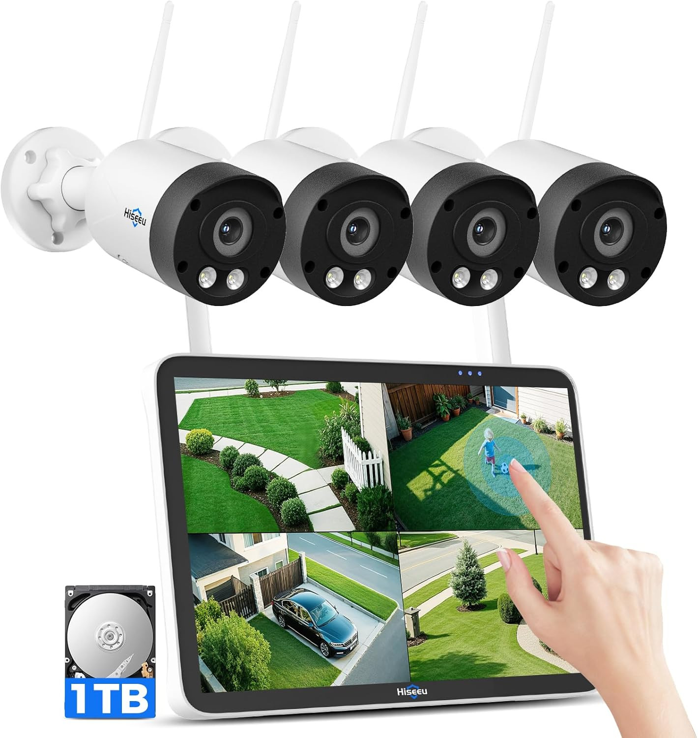 8MP Outdoor Wireless Security Camera System, 10″ Touch Screen NVR, 5G/2.4G Wifi-