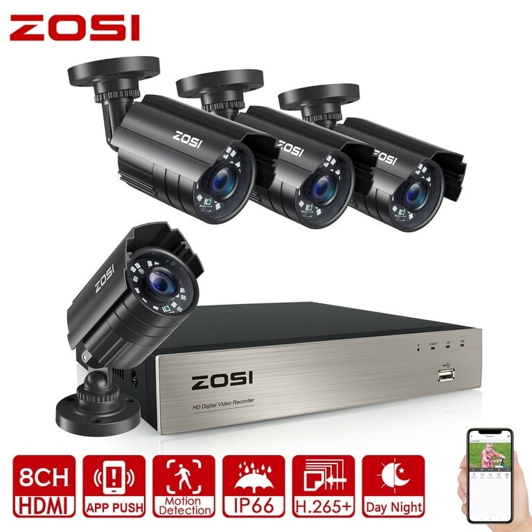 Zosi H.265+ 4x weatherproof 1080p security camera system 8 channel dvr No HDD