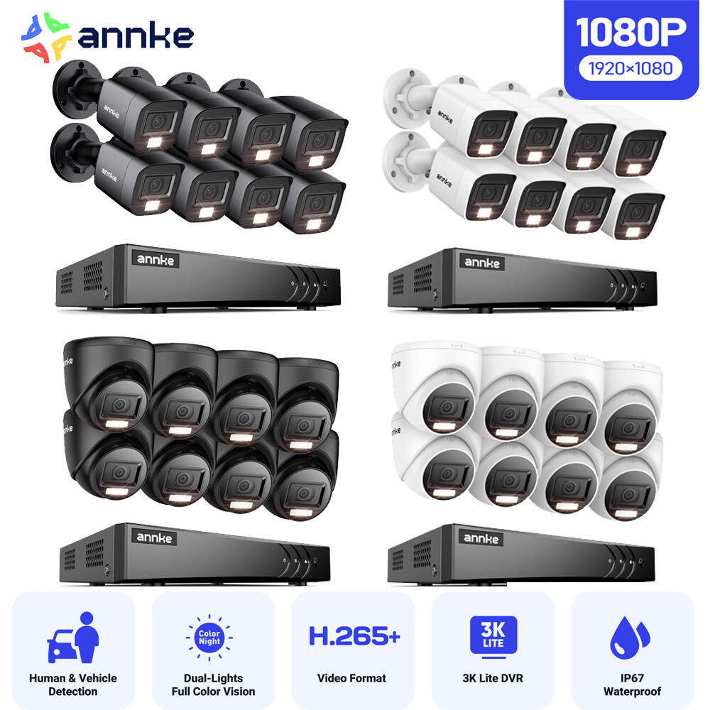 ANNKE 8CH 5MP Lite DVR 1080P CCTV Security Camera System Outdoor Human Detection