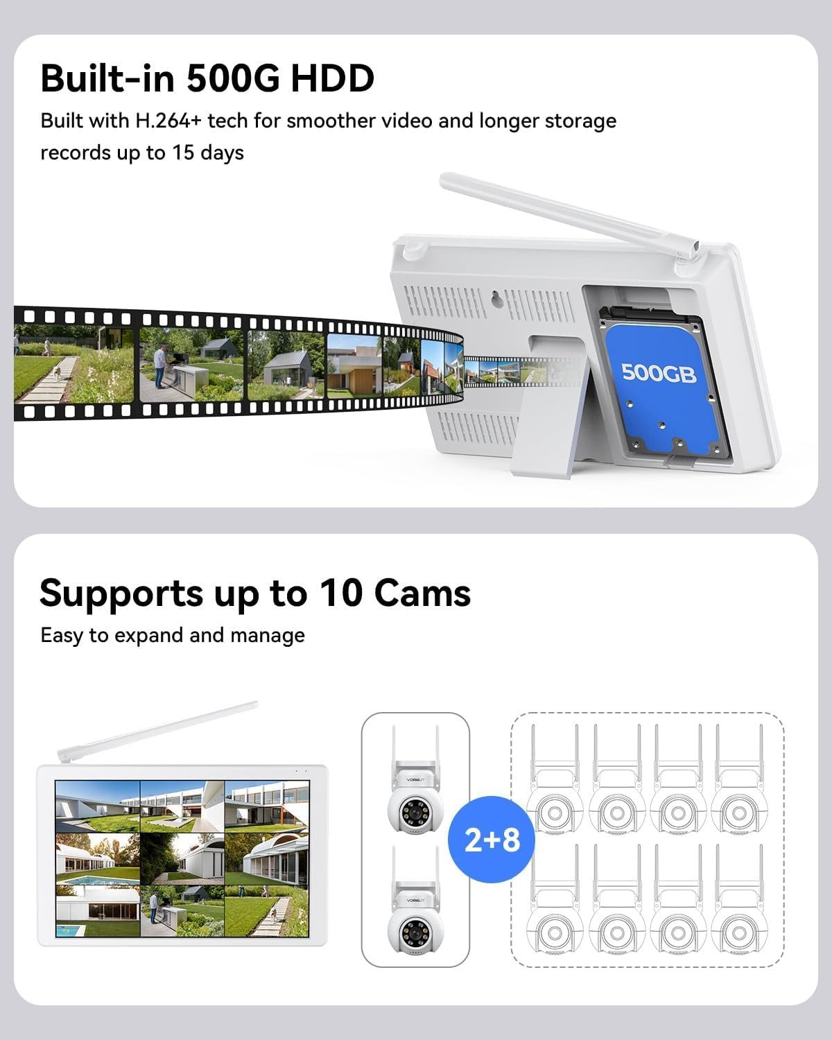 Wireless Security Camera System with 10″ LCD Monitor, 2PCS 3MP PTZ Outdoor Camer
