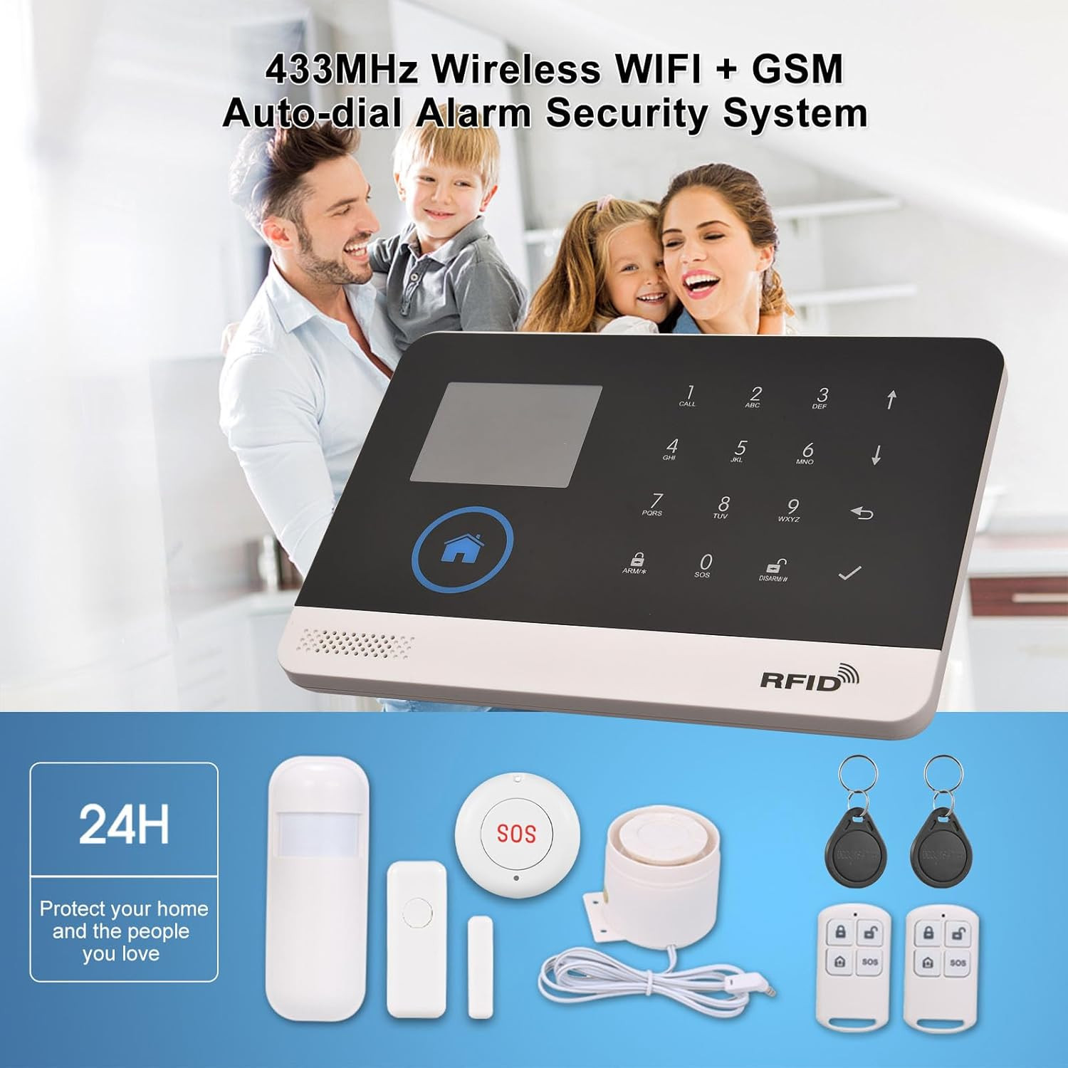 WIFI GSM Home Alarm Security System, 2.4In LCD Wireless DIY Smart Home Burglar S