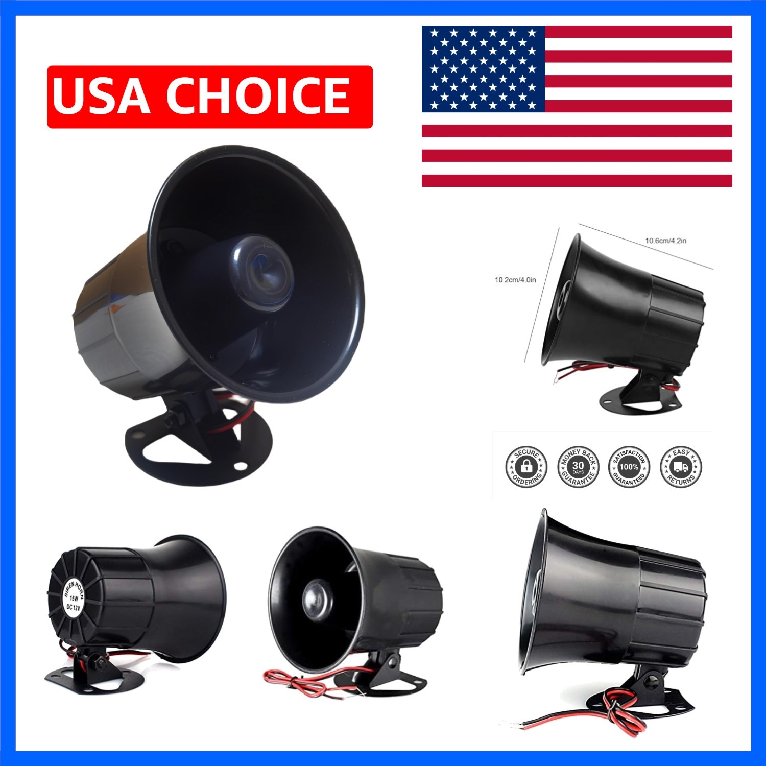 Wired Alarm Siren Horn 15W DC 6 to 12V Security Siren with Bracket for Home S…