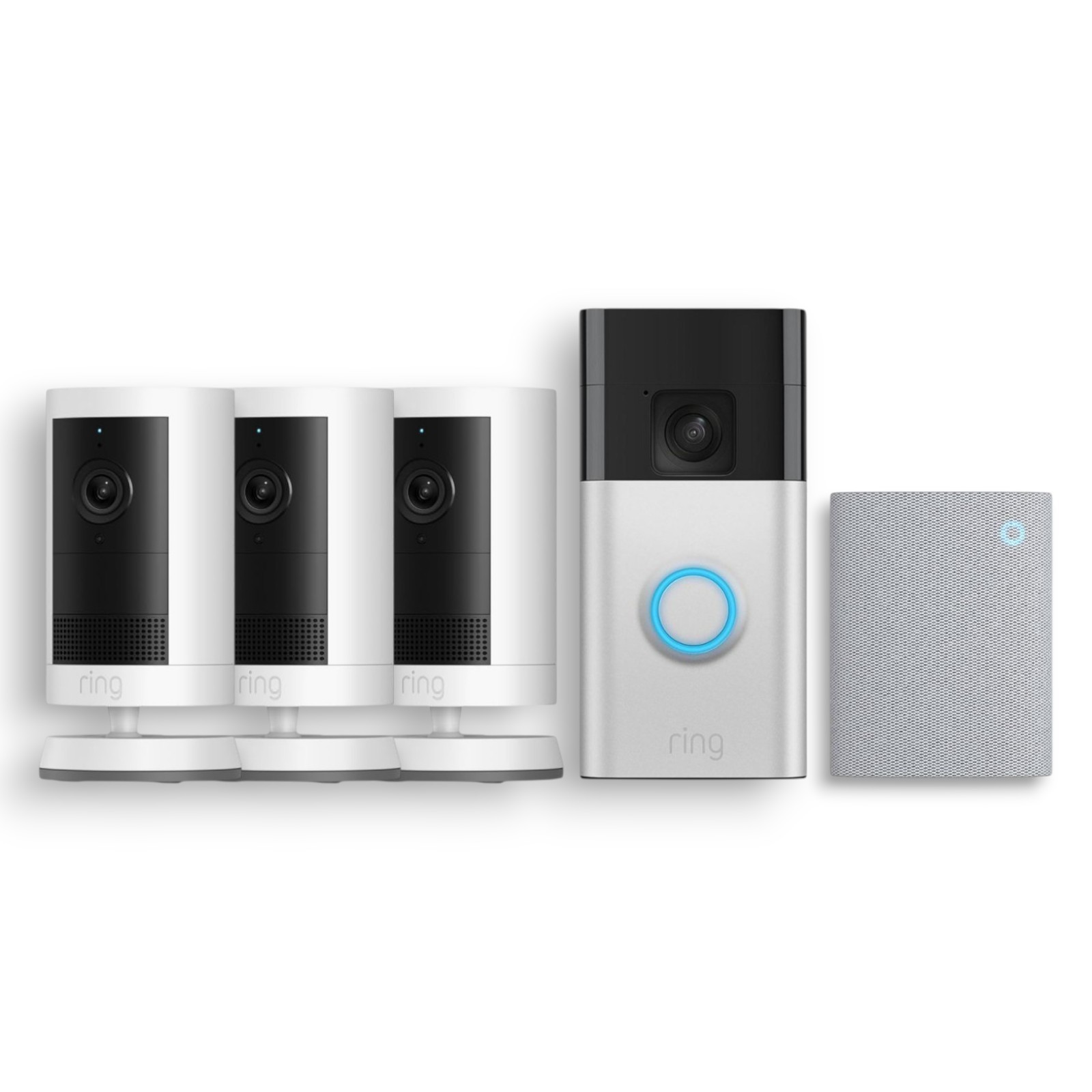 Ring Battery Doorbell Satin Nickel Smart Wi-Fi Video with Outdoor Cam Plus White