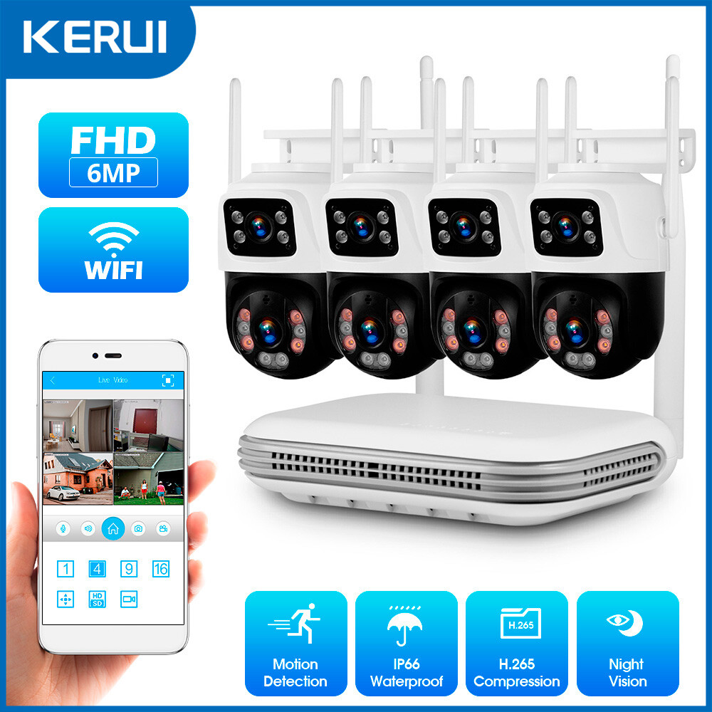 KERUI Security Camera System Outdoor Wireless Audio Wi-Fi Home CCTV 6MP 8CH NVR