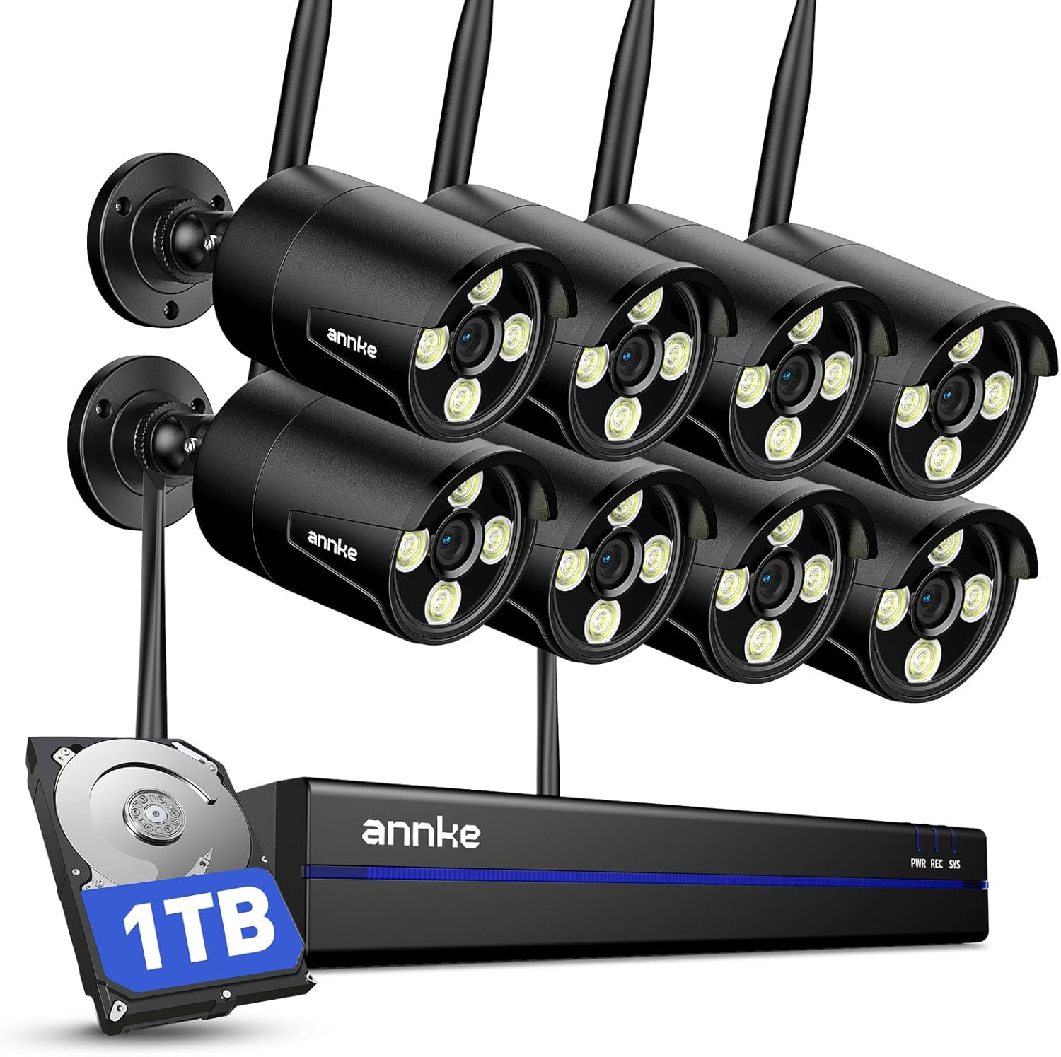 Wireless Security Camera System-16Ch Expandable 4K Security NVR, 8Pcs 2K Outdoor