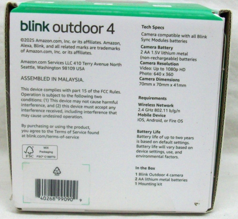 New In The Box Blink Outdoor 4 Wireless Smart Security Camera w/2-Year Battery