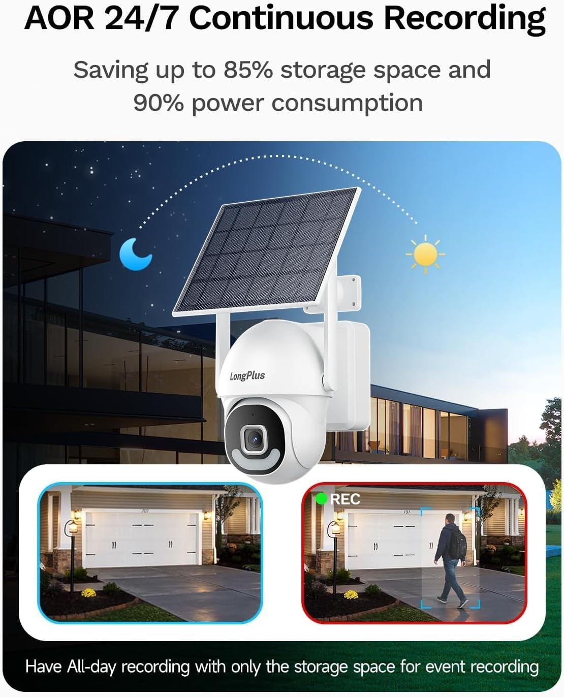 LongPlus 3K Solar Security Cameras Wireless Outdoor, 2 JA12QA1-US, 2-Cam-Kit
