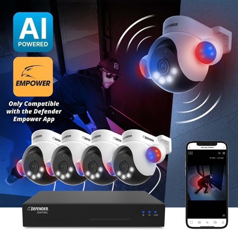 Defender AI Powered Sentinel 4K Wired Security Camera System 4 Cameras 1TB