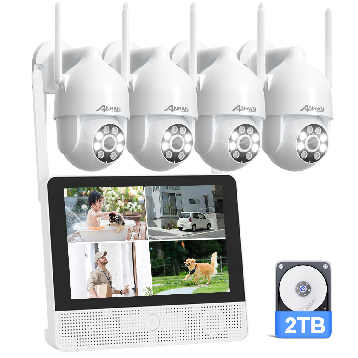 ANRAN 5MP Security Camera System Outdoor Wireless WiFi Home 8CH 12”Monitor 2TB