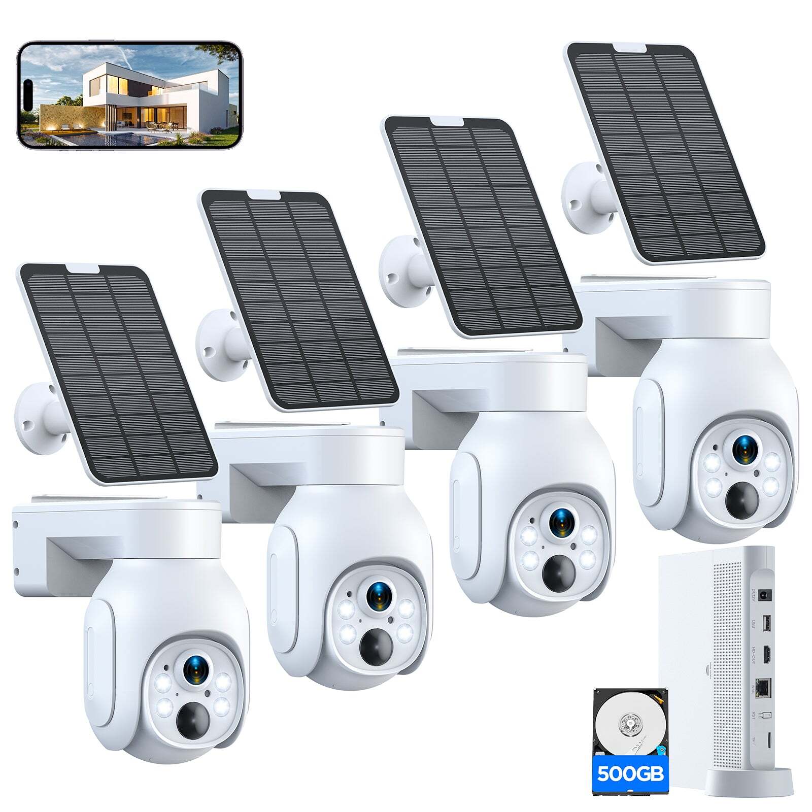 Wireless Solar Powered Security Camera System Outdoor 4MP PTZ Cameras NVR HDMI
