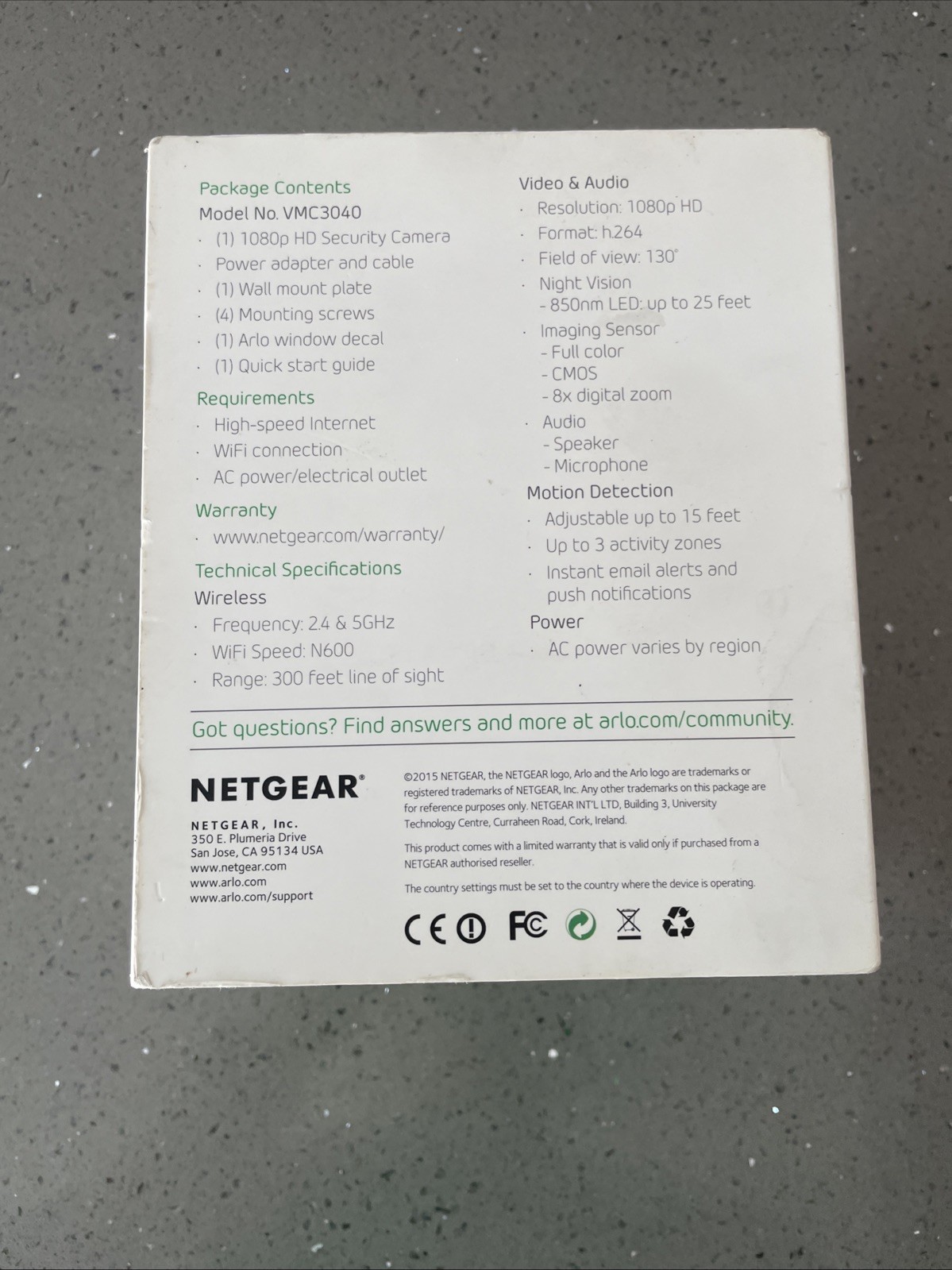 Arlo Q VMC3040 Wired 1080p HD Security Camera Night Vision Alexa Netgear -SEALED