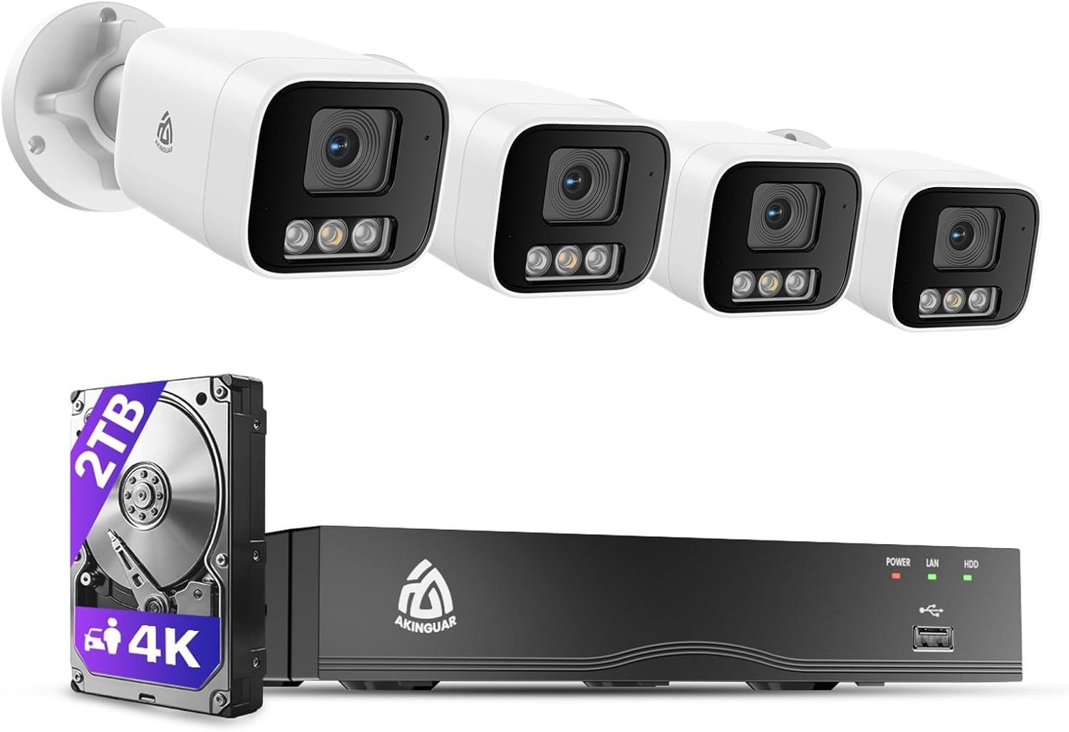 4K PoE Camera System 8CH NVR 4 Wired Cameras 2-Way Audio 2TB HDD Kit