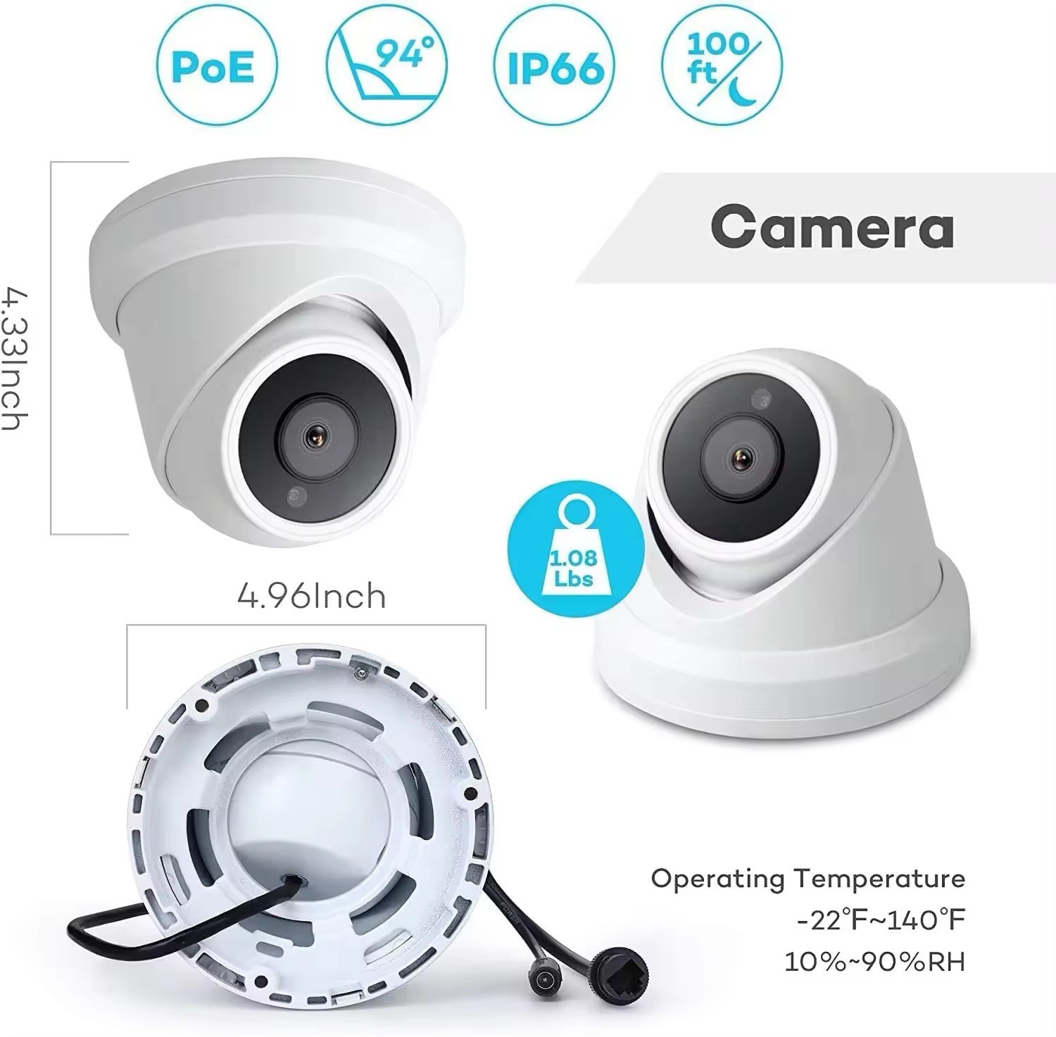 6MP 2.8mm Fixed Lens Night Vision Dual Light Turret Dome Camera Al VCA IP67