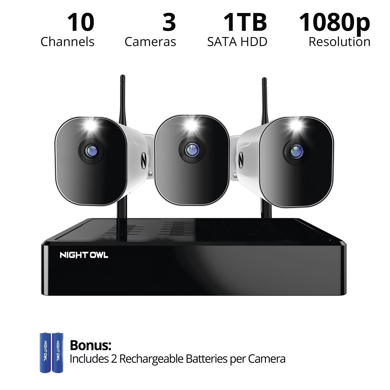 Night Owl 3Wireless Cameras NVR 1 TB Hard Drive Motion Detection 2way Audio New