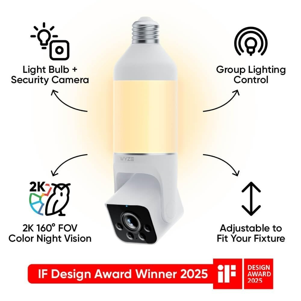 WYZE Bulb Cam Security Camera 2K HD Outdoor Light Bulb Camera