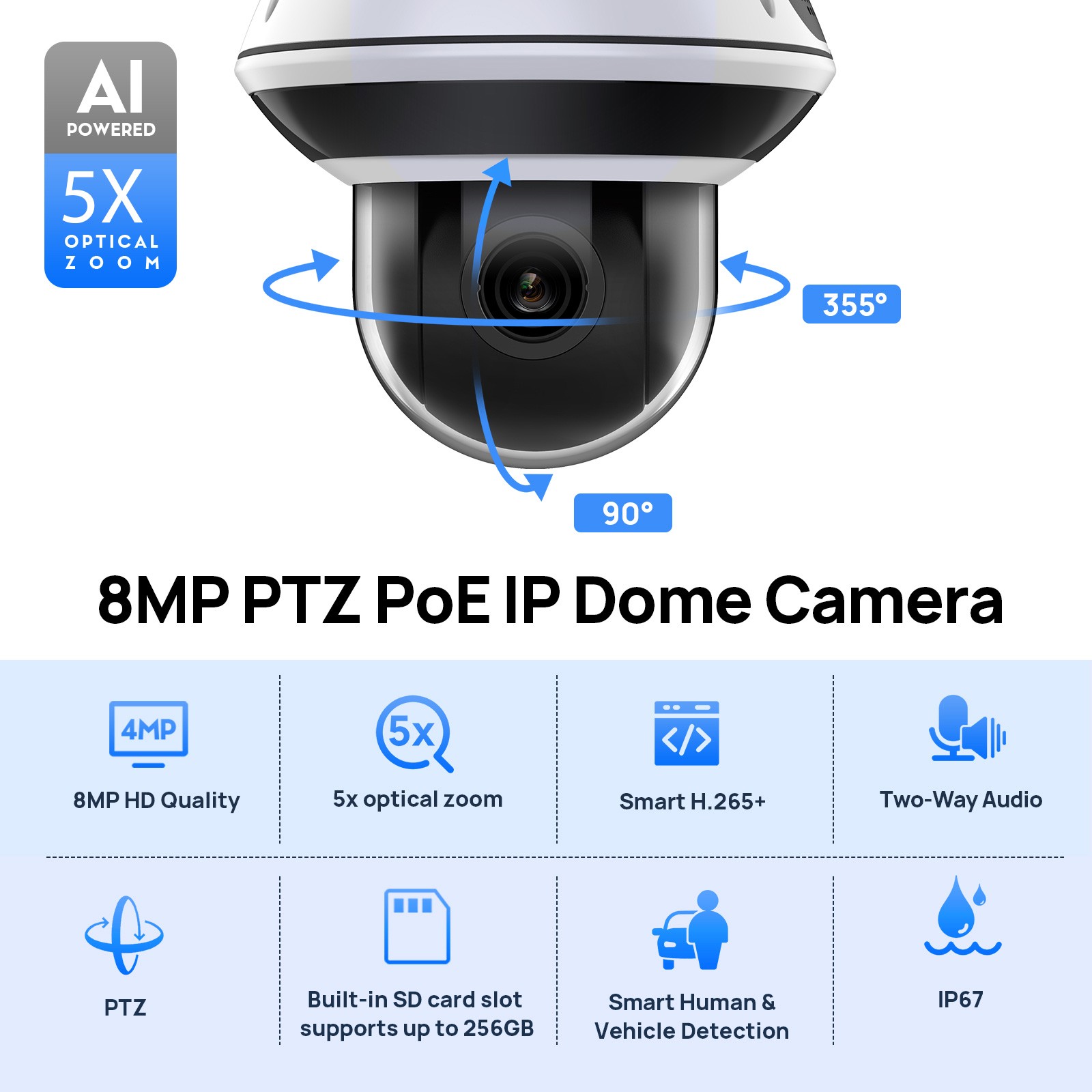 Vikylin 16POE 16CH NVR System 5× Optical Zoom Mini Dome IR 8MP 4K PTZ Camera Lot