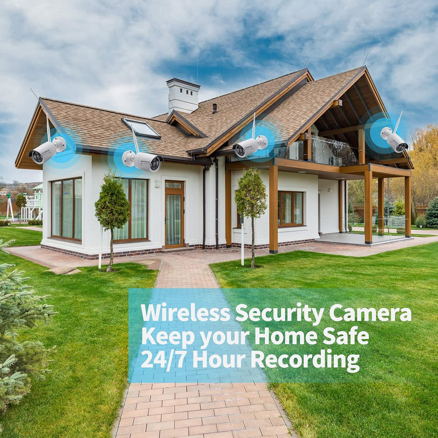 10.1″ Wireless Security Camera System with 4 HD Cameras & 2-Way Audio