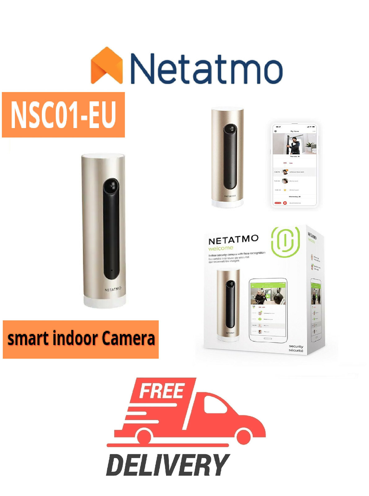Netatmo smart indoor Camera NSC01-EU 1920×1080 Free app up to 32GB smart home