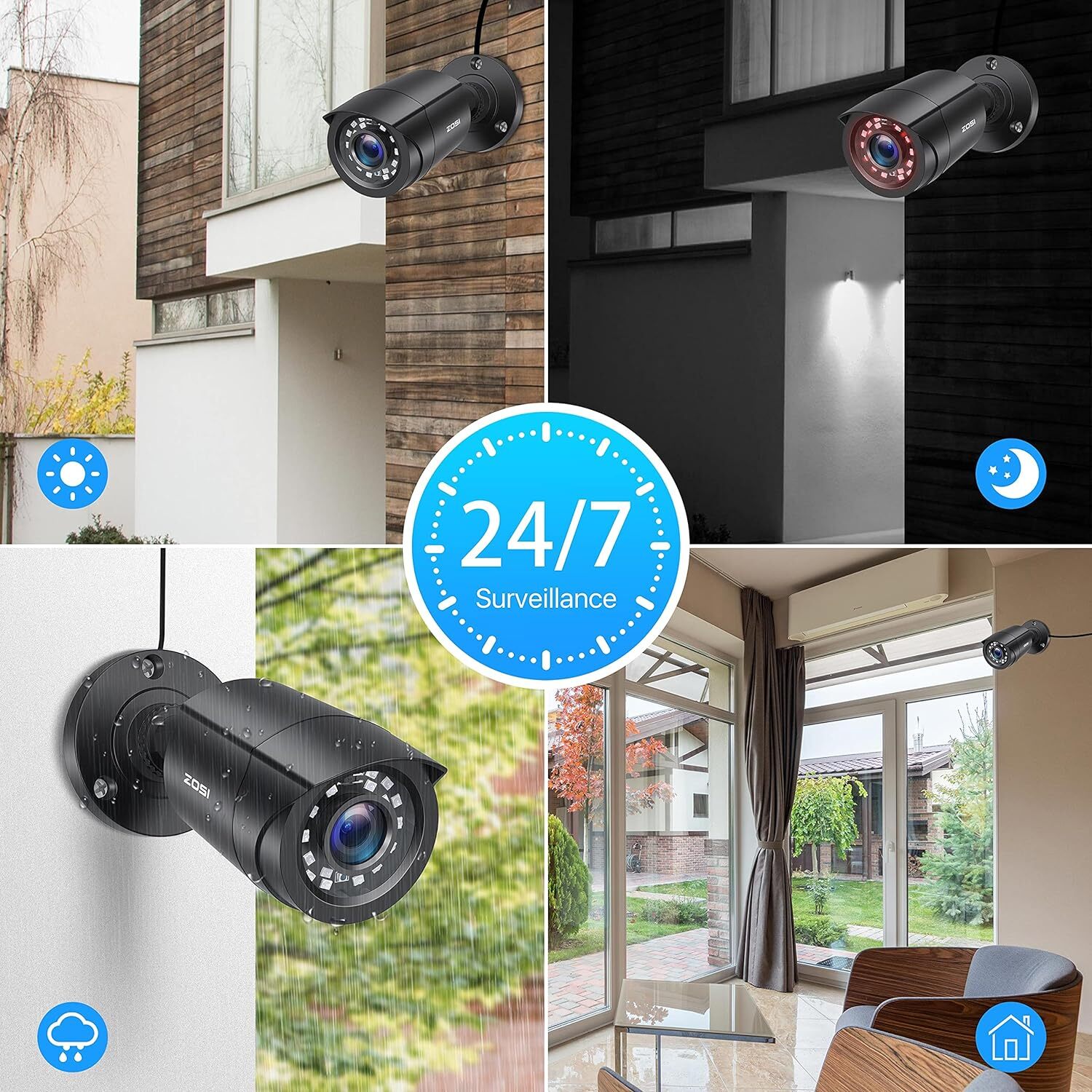 ZOSI 4 IN 1 CCTV Security Camera Waterproof Outdoor 1080p 80ft Night Vision