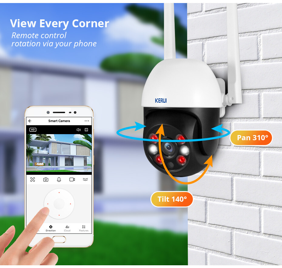 KERUI Cam Wireless Outdoor 1080p Smart WiFi Tuya APP IP Camera Home Security 5MP