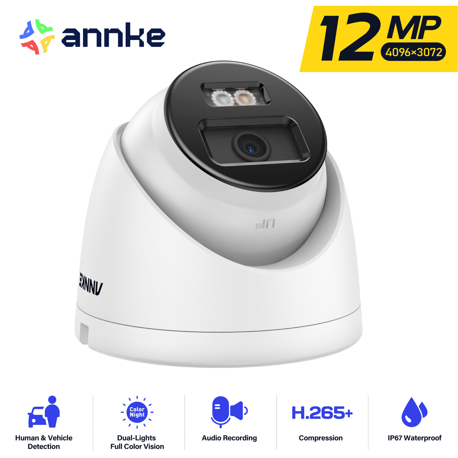 ANNKE 12MP PoE Security IP Camera Audio Recording Outdoor Color Night AI C1200