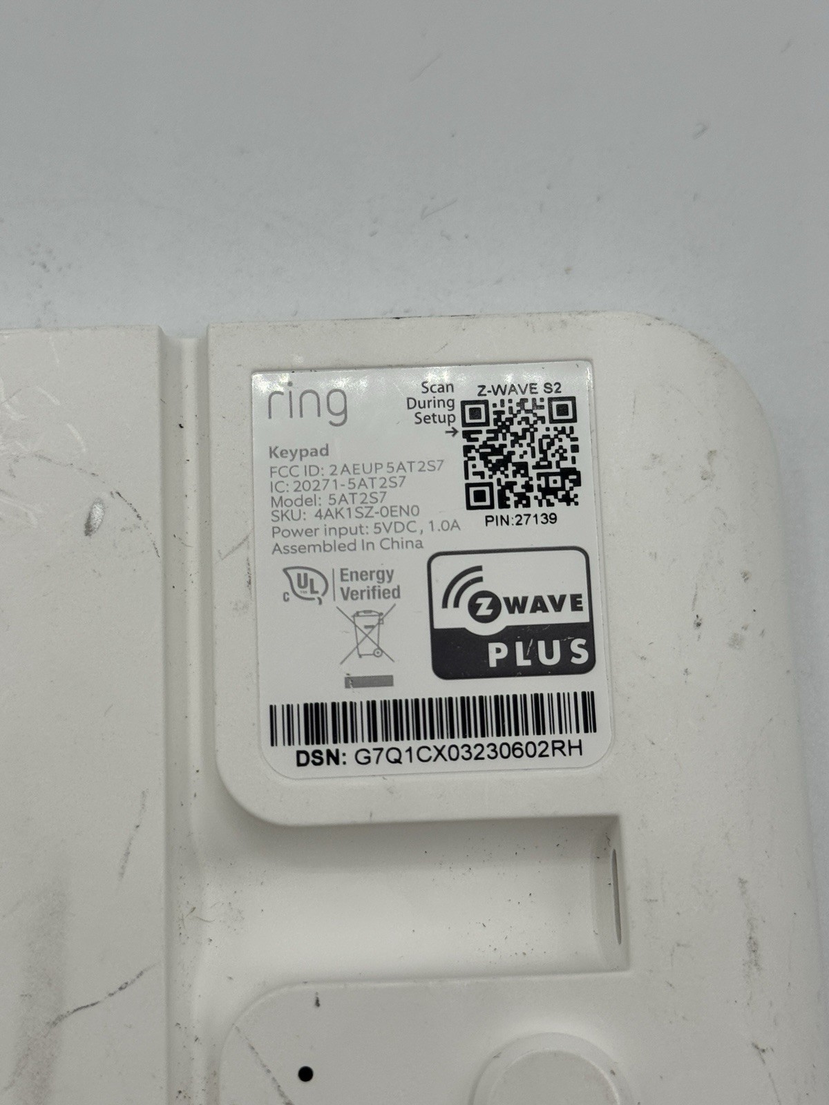 Ring Alarm Keypad 2nd Generation 5AT2S7 No Power Cable