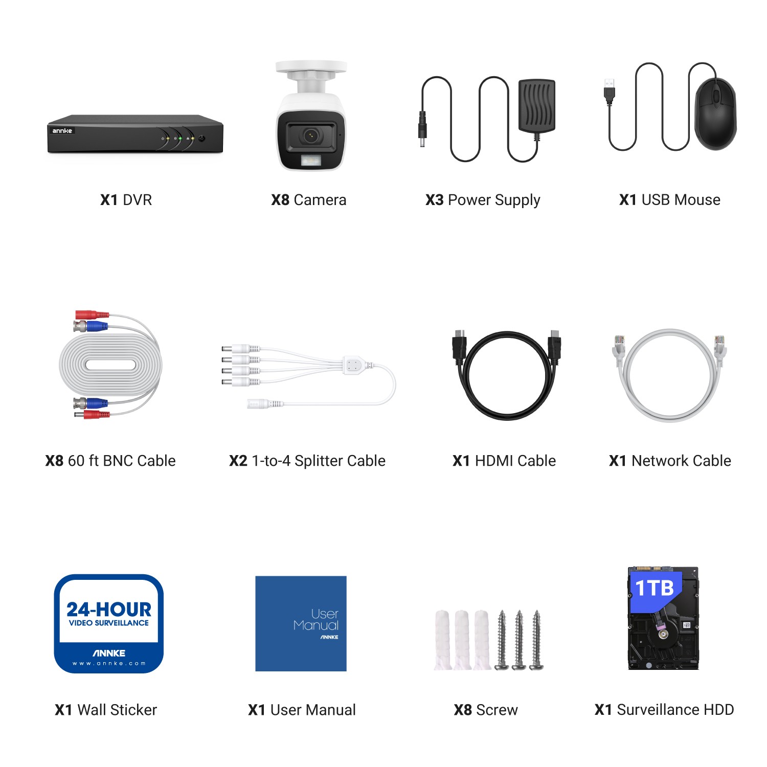 ANNKE 5MP Lite 8CH DVR 1080P AI Security Camera System Outdoor Color Night 1TB