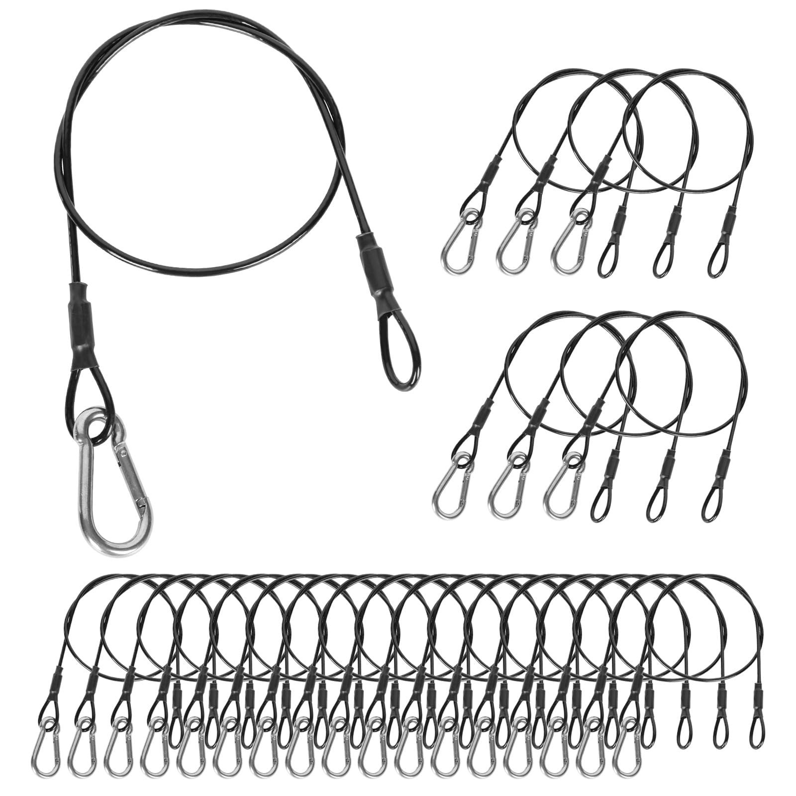 20 Pack Black Security Cables, 2ft Stainless Steel Wire Ropes, 50lb Load Capacit