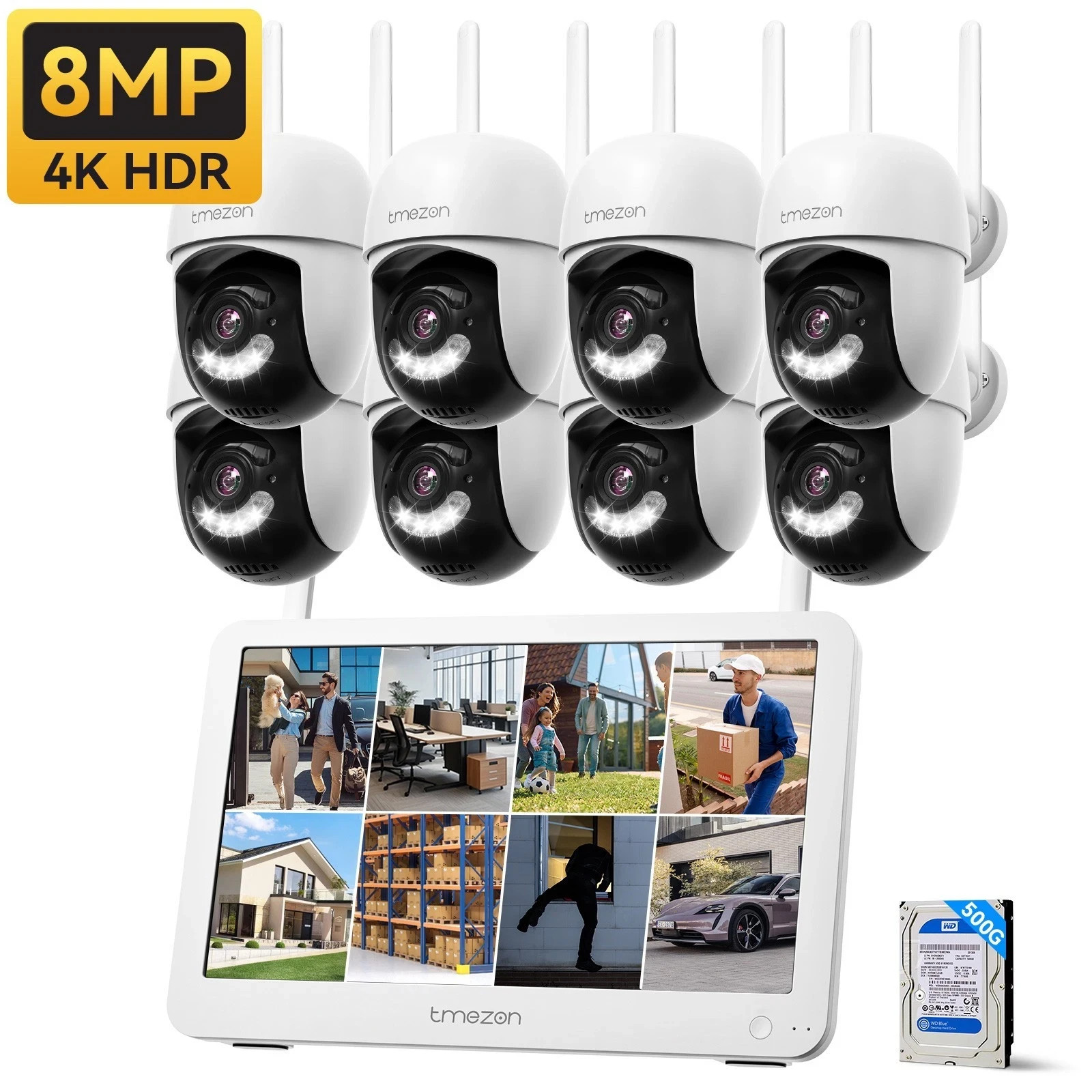 8MP WiFi PTZ Security Camera System 12″Monitor 10CH NVR Waterproof Wireless CCTV