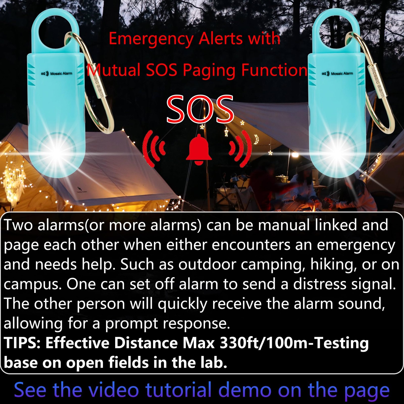 135dB Rechargeable Mutual SOS Paging Personal Alarm Non Slip Grip Keychain Si…