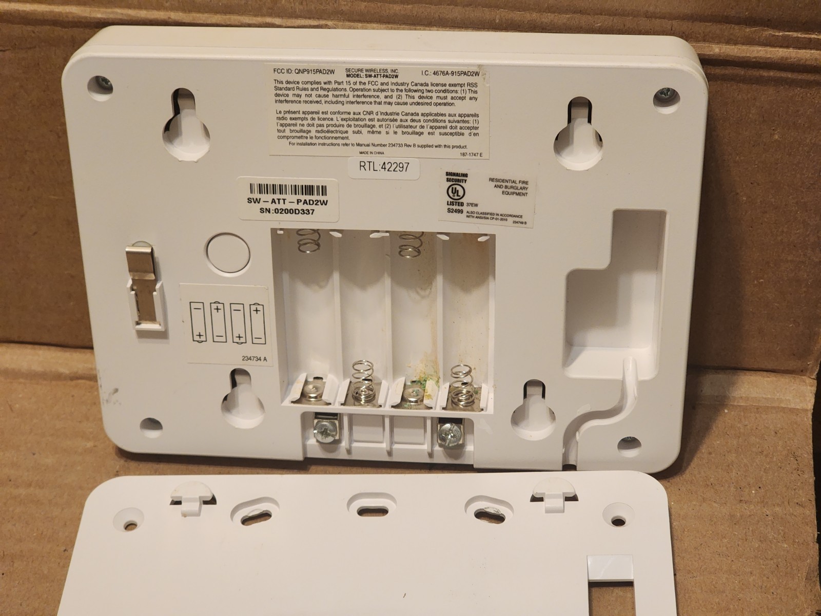 AT&T 42297 SW-ATT-PAD2W Digital Life Alarm Keypad Control Panel Only