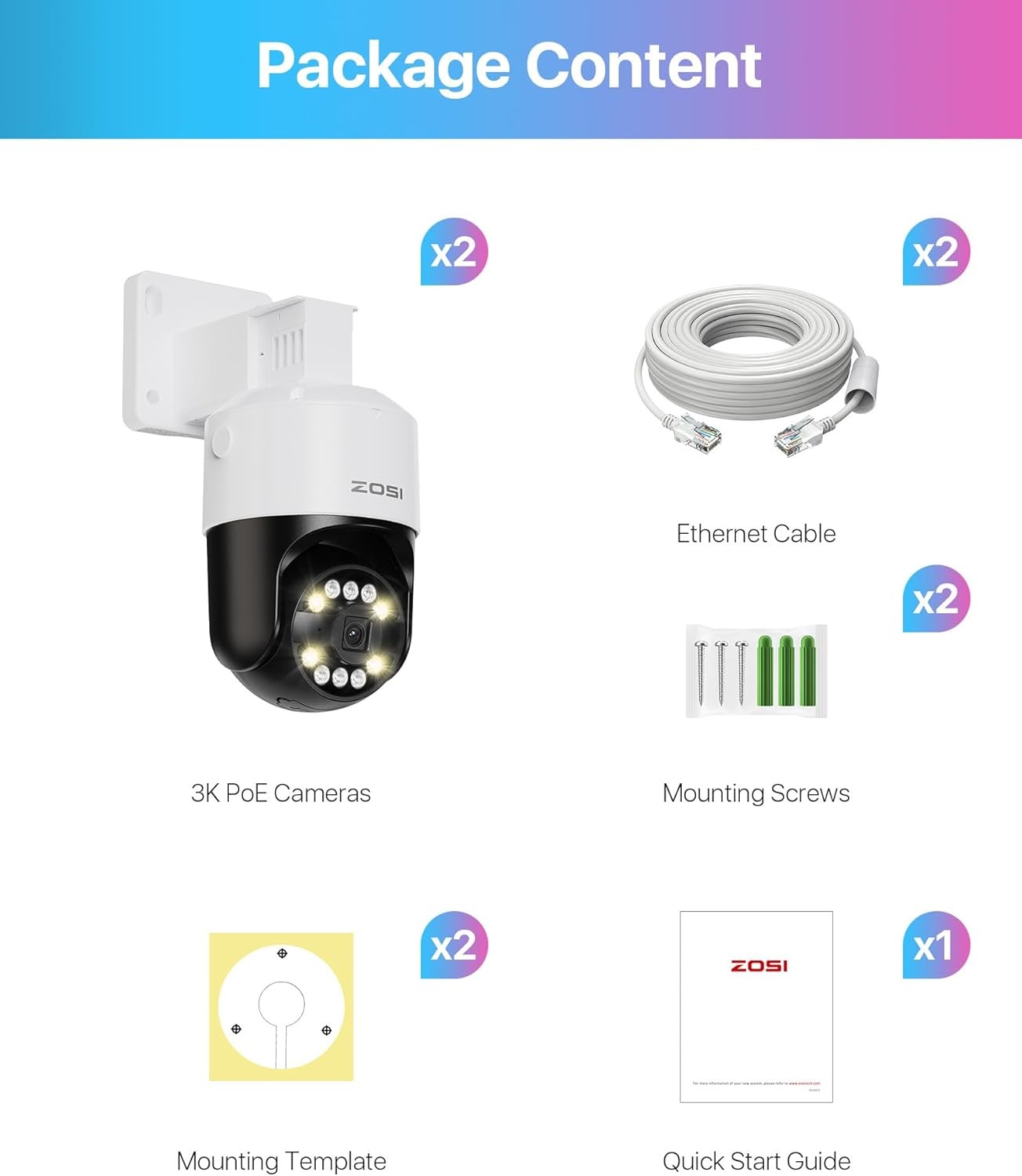 ZOSI 3K 5MP POE PT Security IP Add on Camera AI Face/Car Detection Auto Tracking