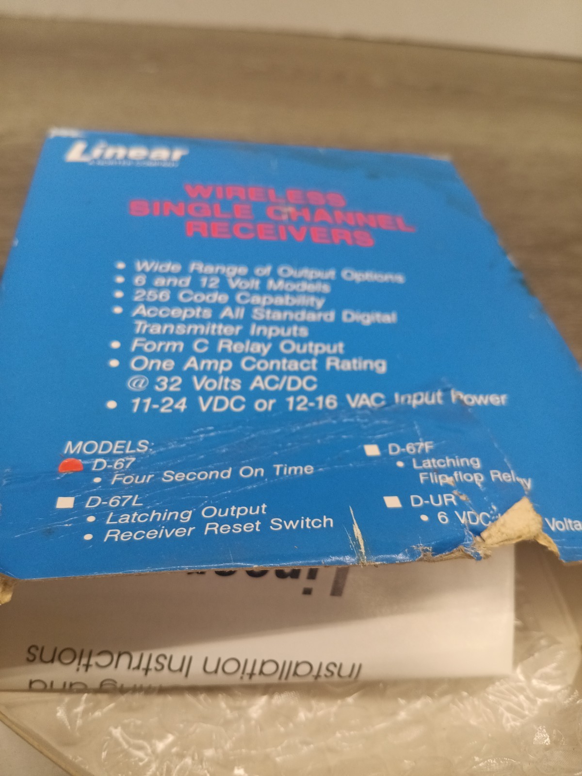 NEW Linear wireless single channel latching receiver D-67L