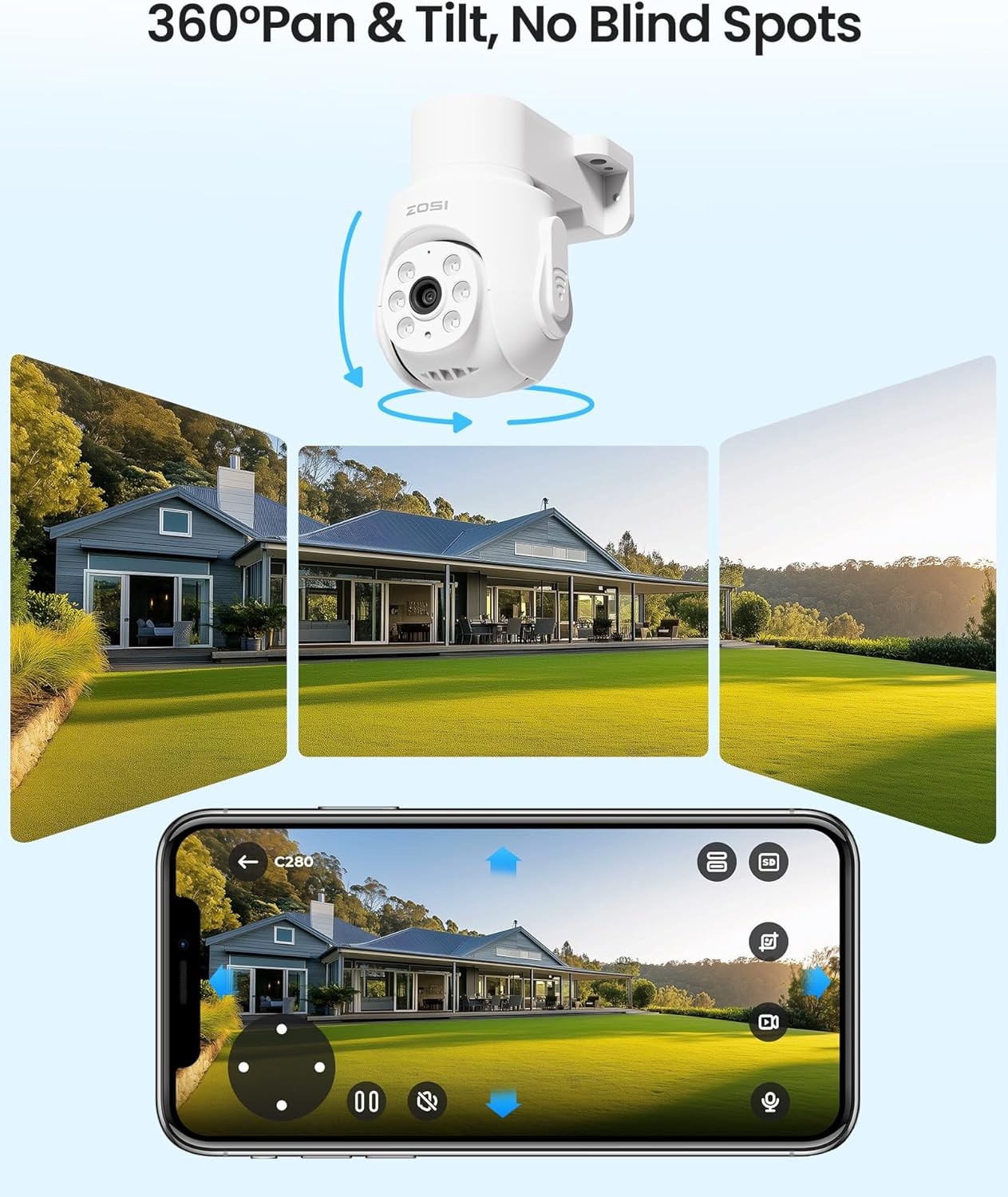ZOSI 5MP H.265+8CH 1TB DVR Wired Security Camera System 8x 1080P Pan Tilt Camera