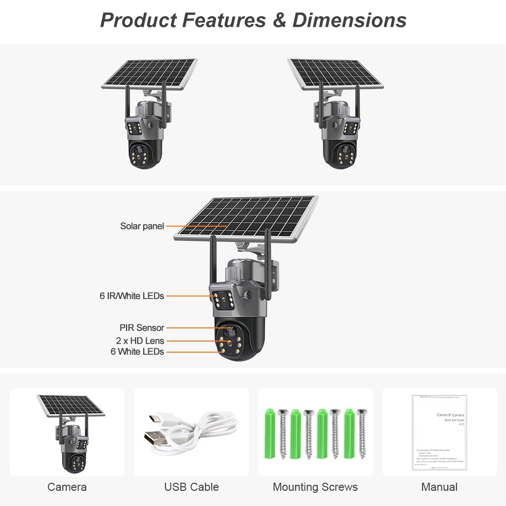 8MP Solar Battery Powered Outdoor Pan/Tilt Home Security Camera System Wireless