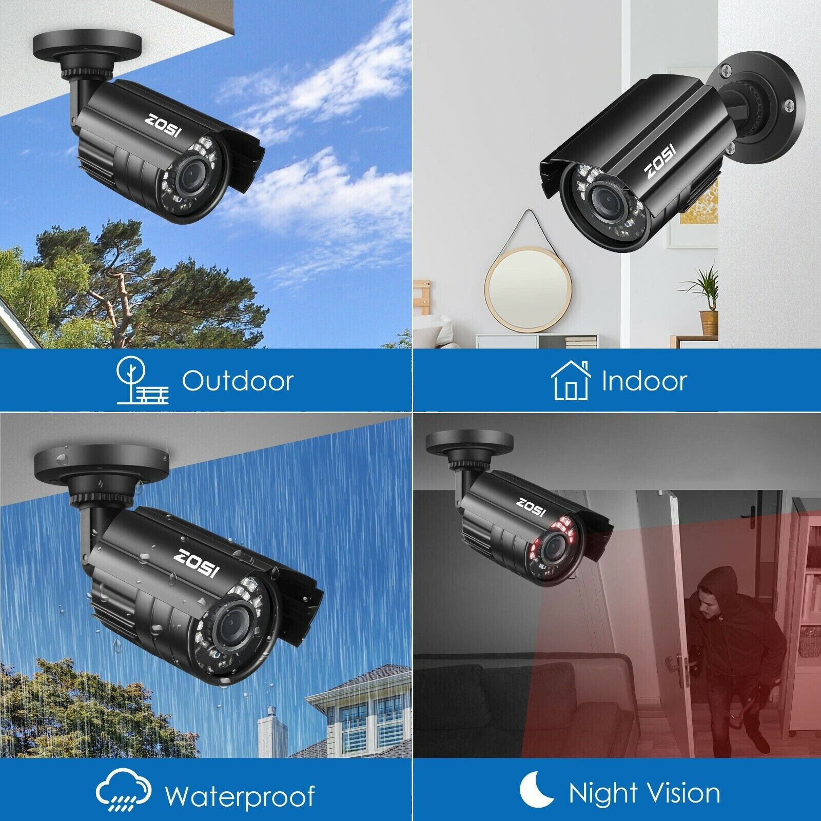 ZOSI H.265+ 8CH 5MP Lite DVR HD-TVI HD Outdoor CCTV 1080P Security Camera System