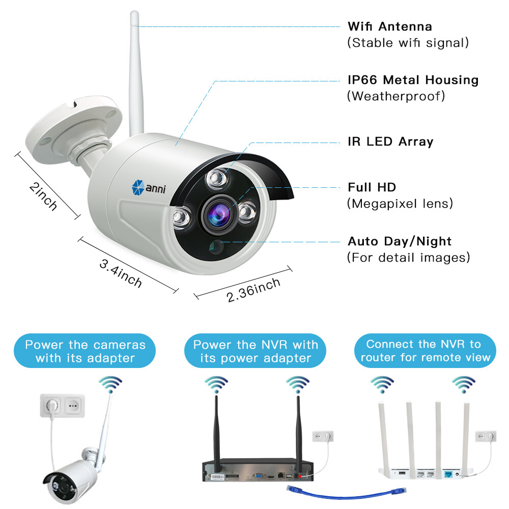 Wireless Security Camera System Outdoor 8CH Video NVR 2MP IP CCTV WIFI Audio Kit
