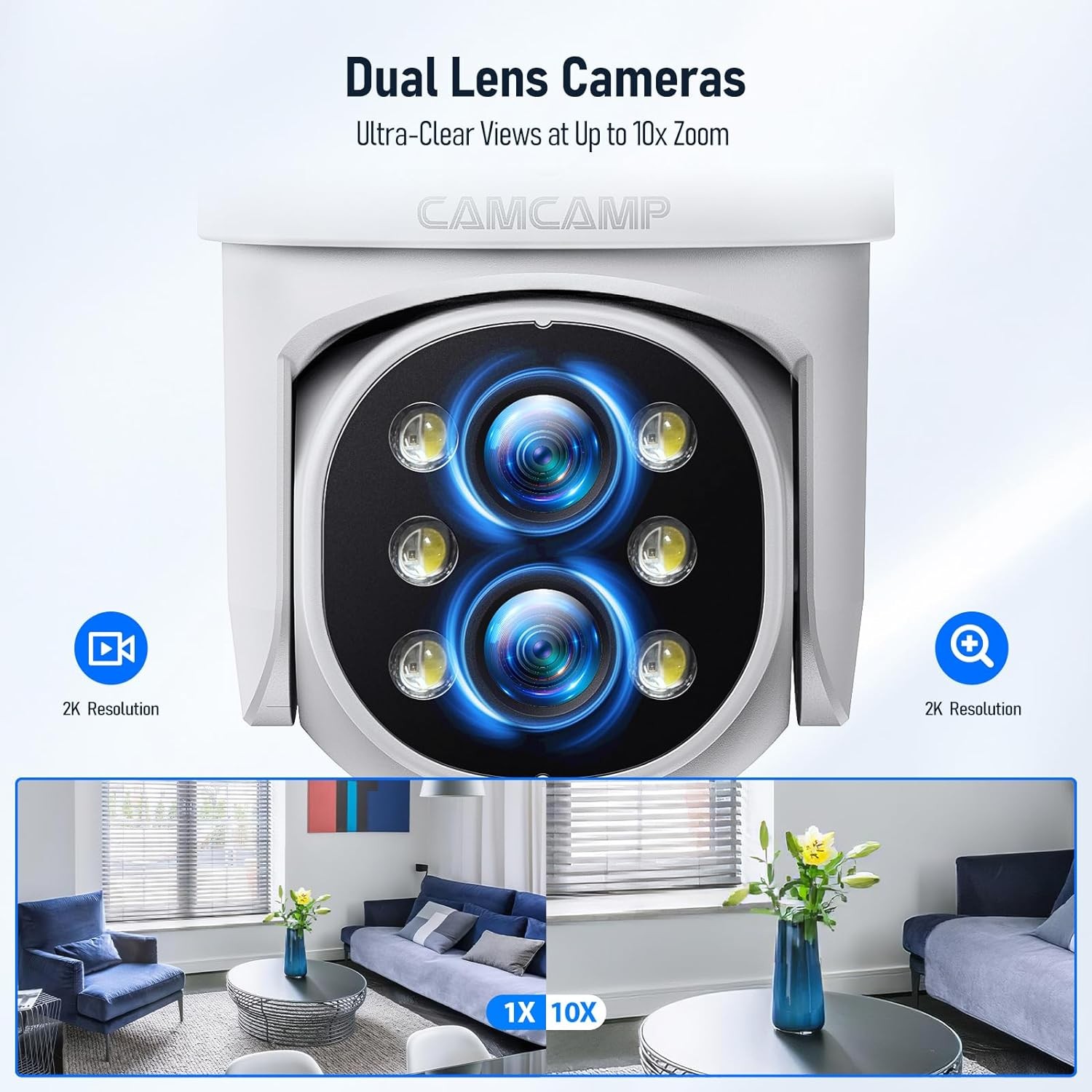 Dual Lens Wireless Security Camera System 10CH Outdoor NVR Kit IP66 Waterproof