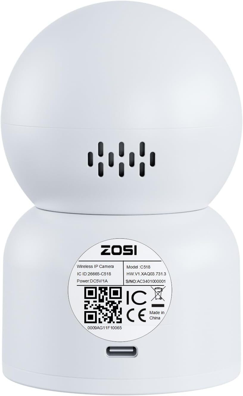 ZOSI 2K 3MP 360° Pan/Tilt Indoor WiFi Security Surveillance IP Camera 2.4/5GHz