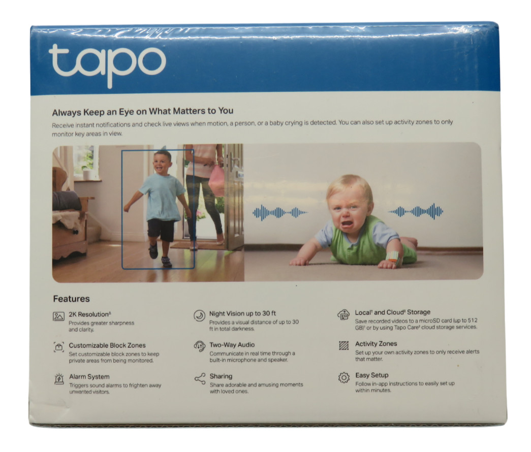 TP-LINK Tapo 2k Indoor Security Wi-Fi Camera, Tapo C110 Night Vision, White