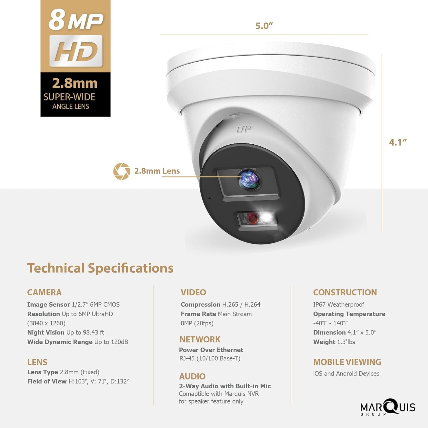 H Series 8MP 4K Audio PoE Security IP Camera Outdoor Color Night Metal Body