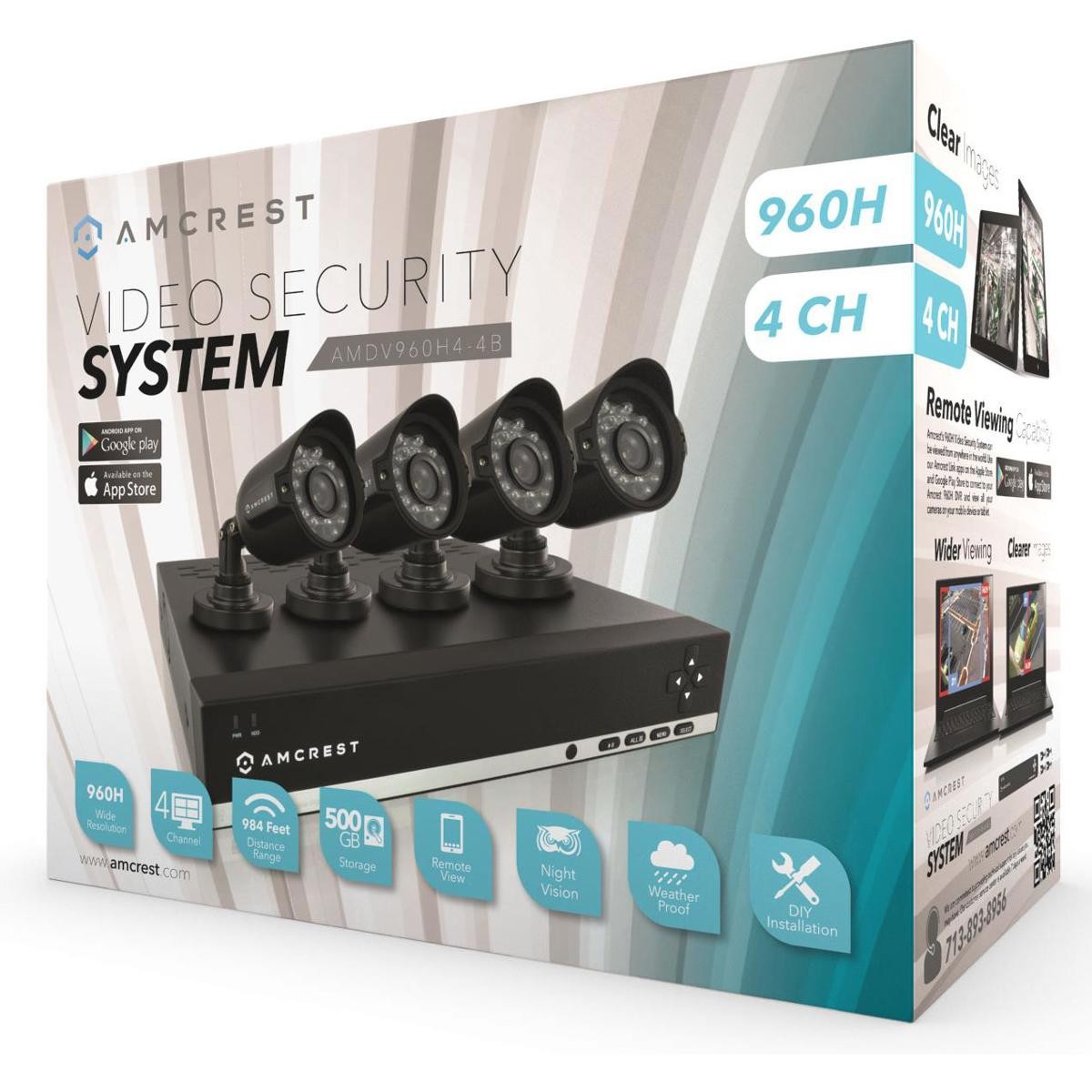 Amcrest 4 Channel 500GB Security System with 4 Bullet Cameras AMDV960H4-4B – NEW