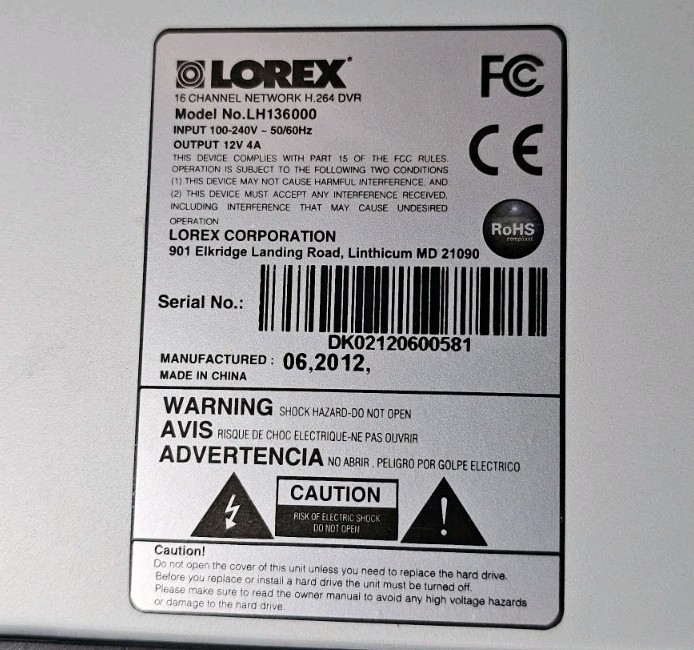 READ – Used Lorex LH161600 16-Channel DVR Security Recorder – For Parts Only