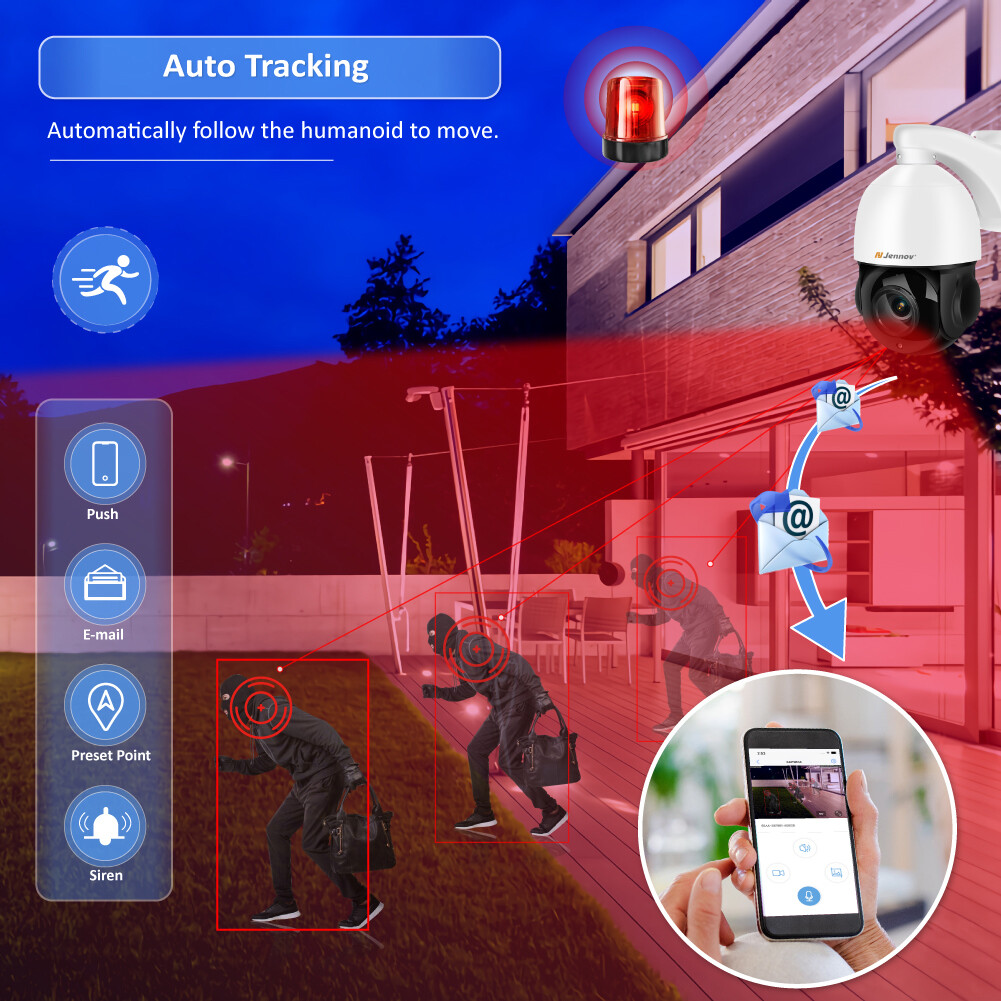 JENNOV 4Pack 4K 8MP PoE IP Pan/Tilt Add-on Security Camera Outdoor With Cable