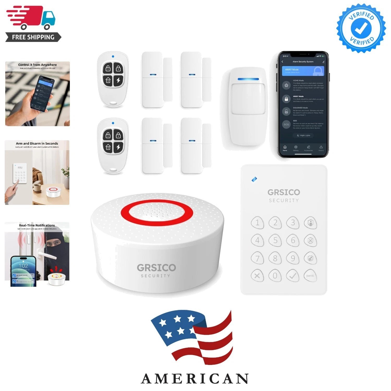 Wireless Alarm System 9 Piece Kit, WiFi Alarm System for Home Security with P…