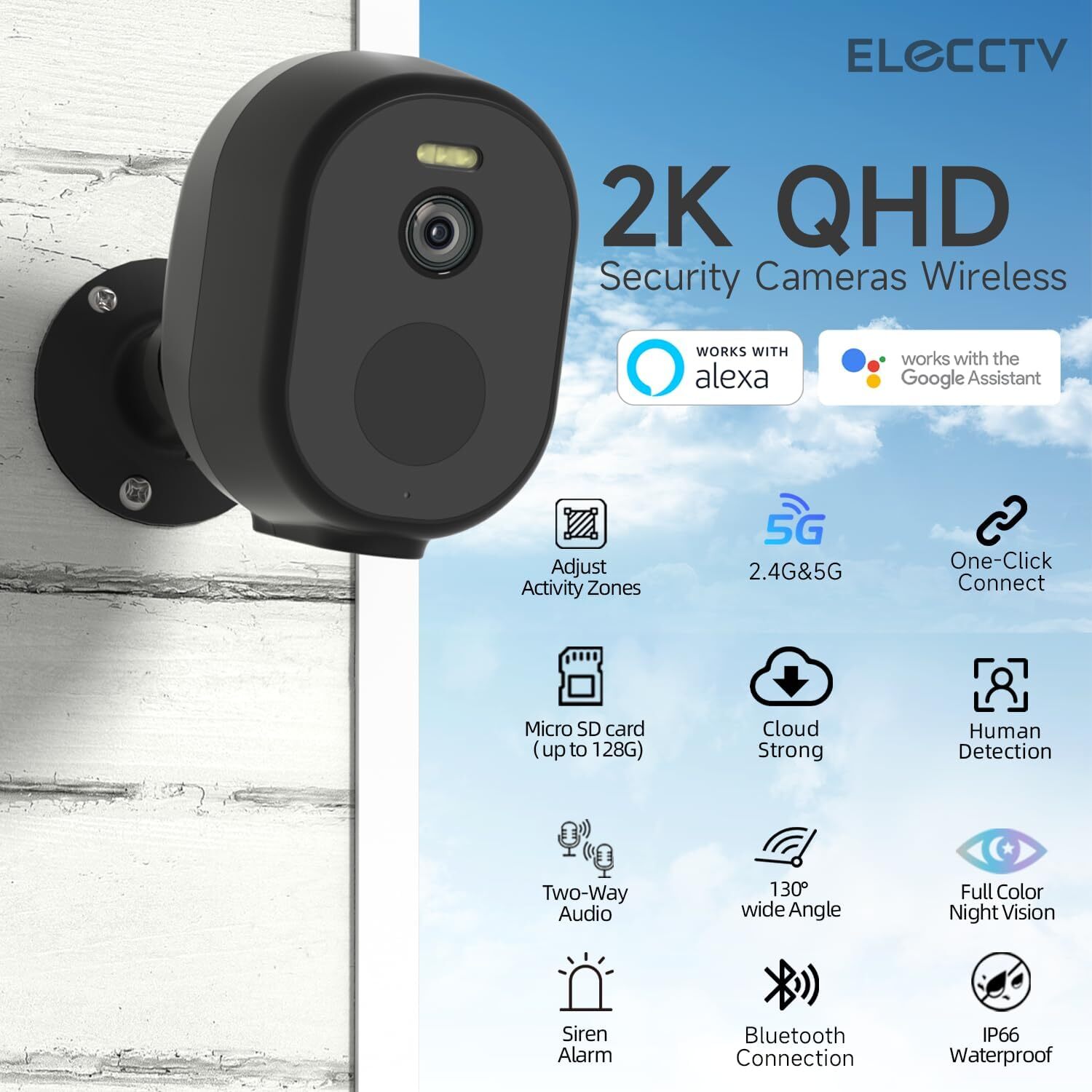2.4GHz & 5GHz WiFi Security Cameras Wireless Outdoor 2K/3MP QHD Home Security