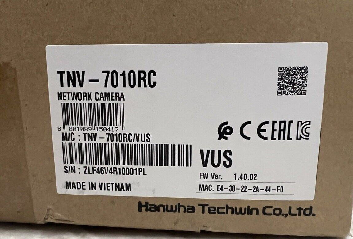 Hanwha Techwin TNV-7010RC 3MP IP Corner Mount Security Camera, New